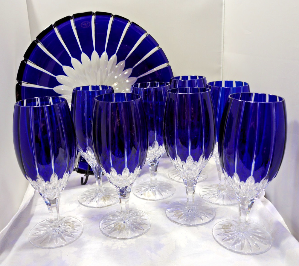 Ajka Castille Alberga Cobalt Cut to Clear 12″ Plate Or 7 3/4″ Iced Tea Glass(es)