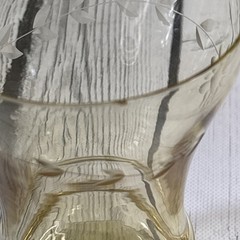 Vintage 1930s Lancaster Glass Co. (6) Jubilee Etched Yellow 5” Footed Tumblers.