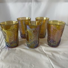 Vintage Indiana Glass Harvest Grape Marigold Carnival Drinking Glasses Set Of 5