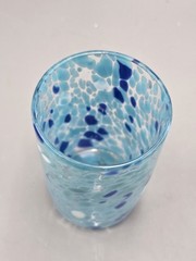 Hand Blown Two Tone Blue & White Confetti Glass Tumbler MCM Cobalt & Baby Blue