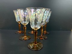 5 Fostoria Glass Cellini Loop Wine Glasses 7 1/4″ 1 Water Glass 7 5/8″ Amber