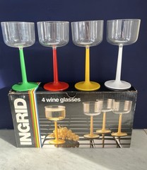 Vintage 1970’s Ingrid of Chicago Plastic Long Stem Wine Glasses Multi Colors MCM