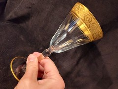 3 Tiffin Franciscan Glass Goblets Paneled Gold Band
