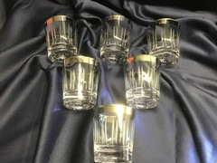 6 MID CENTURY MODERN ON THE ROCKS GLASSES 5 oz etched SILVER RIM mad men 🥃🥃🥃B