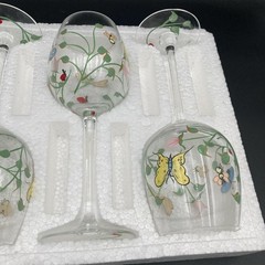 Lenox-Butterfly Meadow-Set of 8 Hand Painted Glass Wine Stems- 16 fl oz-Yellow