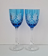 PAIR FABERGE ODESSA AZURE BLUE LEAD CRYSTAL WINE GLASSES, MARKED
