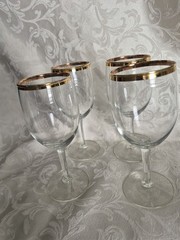 VTG Clear Bowl Crystal Wine Glass/Goblet w/Gold Trim Set/4