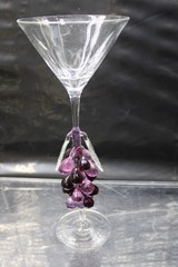 Vintage Murano Style Hand Blown Grape Stem Glass Martini Wine Champagne Goblet