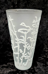 Frosted Water Glass with etched floral designs 5 in set all different unmarked