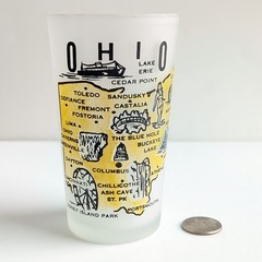 VTG 1950s Hazel-Atlas Glass Tumbler OHIO Yellow/Black/White ≈ 5″ tall Great Cond