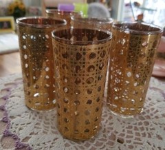 Vintage MCM Culver «CANNELLA» 22k Gold Cain Lattice Highball Glasses (Set of 5)