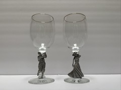 Fort Pewter Male/Female Golfers Wine Glass Golf, Gift Vintage Set of 2/ 7.5 Inch