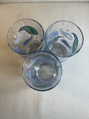Vtg Libbey Cross Retro Paisley Glass Tumblers Blue Lime Green White Design Set3