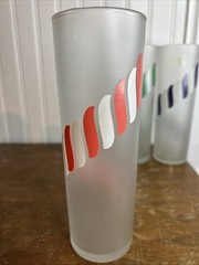 Libbey Vintage Frosted Candy Stripe Tom Collins Glasses Set of 6 Barware Tumbler