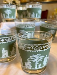 VTG Wedgwood Jasperware Hellenic Jeanette Green Greek Cocktail Glasses Set of 7.