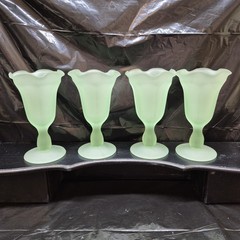 Vintage Parfait Glasses Frosted Green Ice Cream Sundae Footed Set of 4