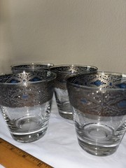 MCM Culver Sorrento Platinum Old Fashion Glasses (4) Vintage Lowball Barware