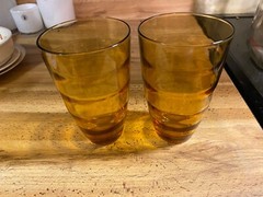 2 Gold Amber Libbey Drinking Glasses Tumbler 5 1/2″