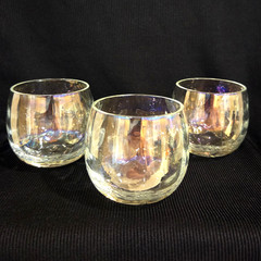 3 Fostoria Shell Pearl Iridescent Roly Poly Glasses 2 1/2″ T x 2 1/2″ W Barware