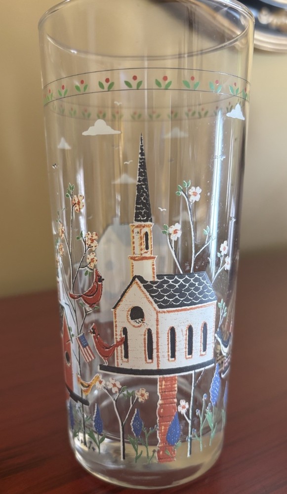 Warren Kimble Americana Birdhouse Glass Tumbler Vintage