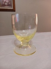 Vintage Rare Yellow Topaz Color Water Glasses Optic Ribbed Stem Footed 3PC Set