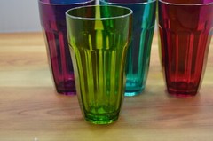 Lot of 7 Vintage Mid Century Tumblers Drinking Glasses Red, Blue, Green, Purple