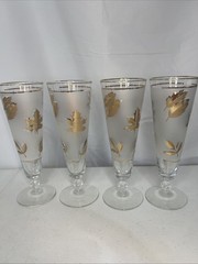 Libbey Vintage 22k Golden Foliage Frosted Leaf Pilsner Beer Glasses Set of 4
