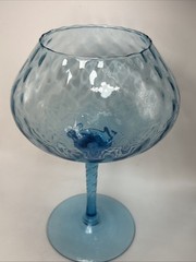 Vintage Empoli Glass Blue Optic Large Brandy Snifter MCM Diamond Cobalt