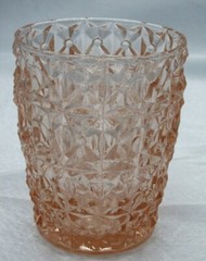 Vintage Jeanette Holiday Buttons & Bows Pink Depression Glass 4” Flat Tumbler
