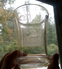 1841 DATED GERMAN CUT ENGRAVED GLASS DEER SCENE BEAKER DRINKING GLASS SCARCE