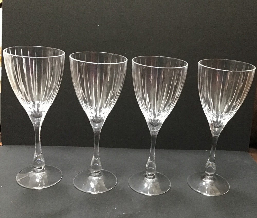 ROYAL CRYSTAL ROCK Solaris 3 Crystal Wine Glasses Cut Vertical Lines On Bowl