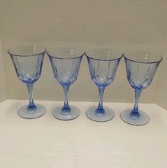 4 Vintage Avon American Blue Wine Goblets Fostoria Starburst Glass 7.5″