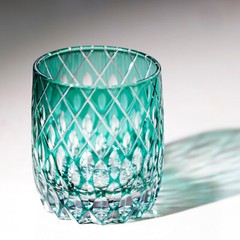 Green Edo Kiriko Glass Crystal Whiskey Glasses Hand Cut To Clear 9oz/250ml
