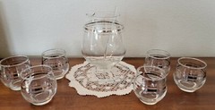 VTG Cocktail Service Set MCM Silver Bands Anchor Hocking in Original Box.