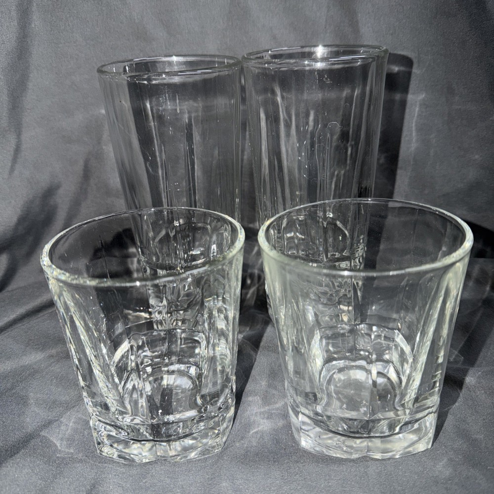 4 VINTAGE Libbey Squire Cooler Heavy Square Bottom Tumbler & Whiskey Glasses