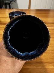 Set of 2 Blue Black Ceramic Art Pottery Tumblers Round Drinking Cups