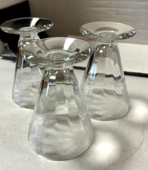 Vintage 3 Crystal Etched Flower Cocktail Glasses, has a Green Manganese Glow