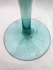 Hand Blown Teal Green Wine Glass Goblets Set of 2 9.5″ Tall Pontil Heavy Artisan