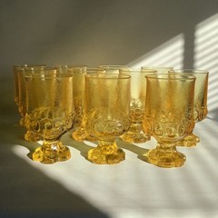 Lot of 21 VTG Tiffin Franciscan Madeira Cornsilk Yellow Glass Tumblers + 2 Bowls