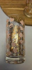 MCM Fred Press Pink & Gold Dogwood Highball Glasses Vintage Barware Cocktail Set