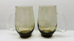 Vintage set Of 4 Libbey Tawny Smoke Brown W/Clear Handles 16 Oz Glass Beer Mugs