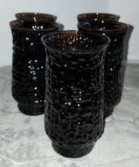 VTG 5 pc Set Libbey Artica 12 oz Chocolate Brown Textured Tumbler Glasses 12oz