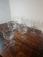 Vtg Early 20th Cen. BRYCE CRYSTAL SET/6 HOCK WINE GLASSES 350-4 BUTTERFLY/FLORAL
