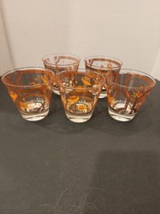 VTG 1950’s Fred Press 22k Gold & Orange Trojan Horse 5 Low-Ball Cocktail Glasses