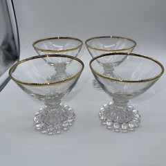 Boopie CANDLEWICK Sherbet /Dessert Gold Rim Glasses Set of 4 Beaded Base. 3.5”