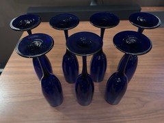 Cobalt Blue Champagne Flutes Gold Rim Set of 6 Premiere Elegant Vintage Barware