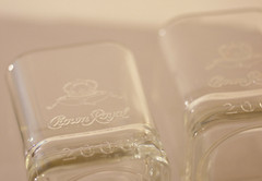 Crown Royal 2000: Pair of Bourbon Whiskey Glasses: Square: 3.5″ x 2.3″