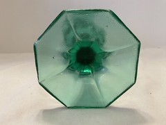 Vintage Green Kemple Glass Challice Goblet Hobstar Pattern Sawtooth Edge 9 3/8″T