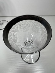 Vintage Etched Sherry Cordial Glasses Floral Silver Rim Cocktail Stemware Set