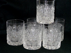 6 Vintage Bohemian Cut Crystal QUEENS LACE Old Fashioned Whiskey Tumblers 3 7/8″
